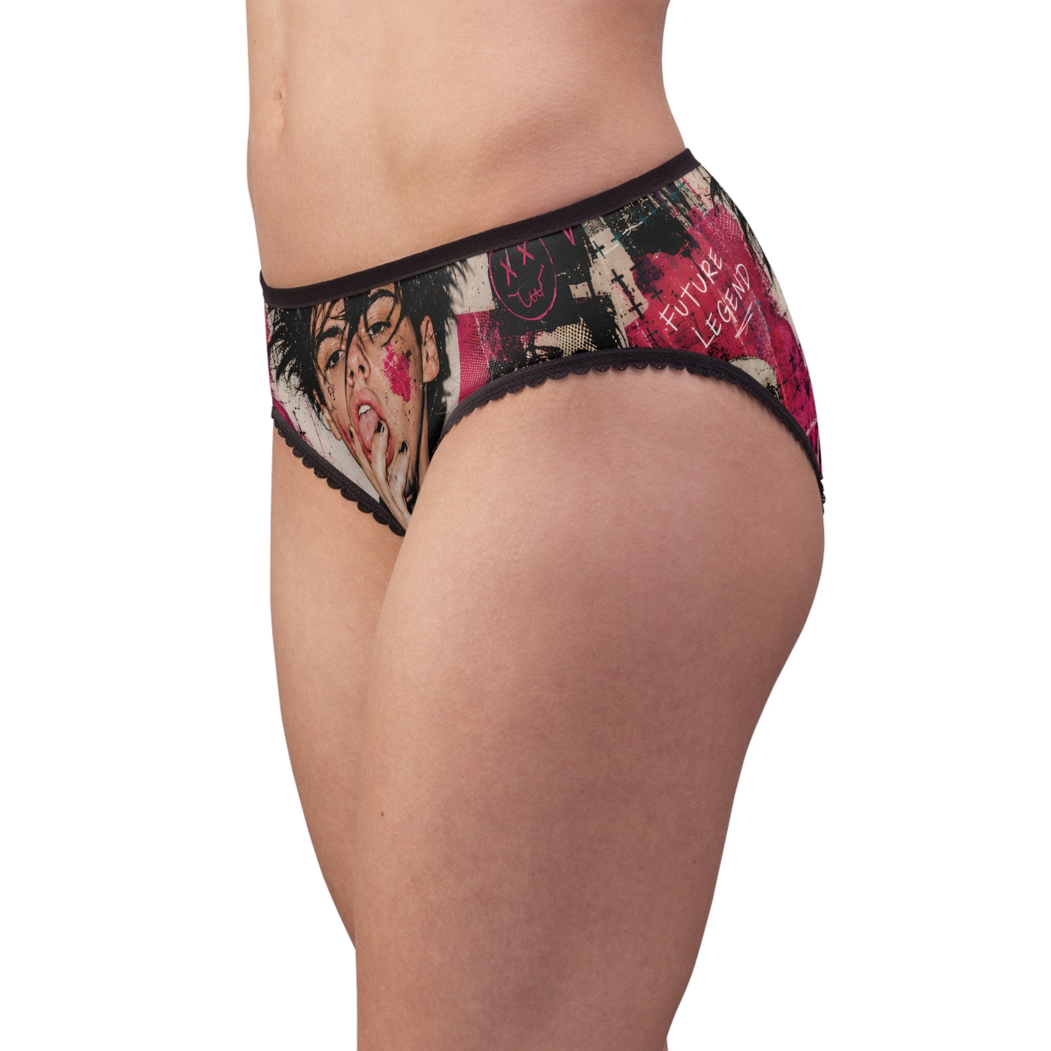 Edgy Graffiti Portrait Women's Briefs — “Future Legend” AOP Print