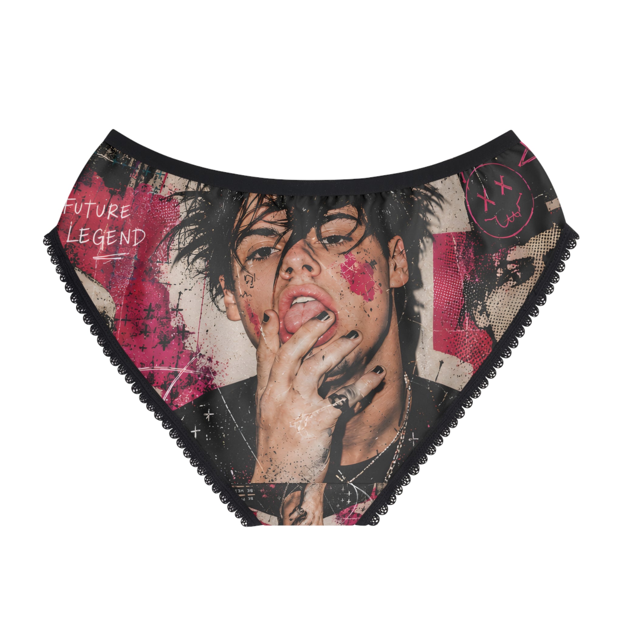 Edgy Graffiti Portrait Women's Briefs — “Future Legend” AOP Print