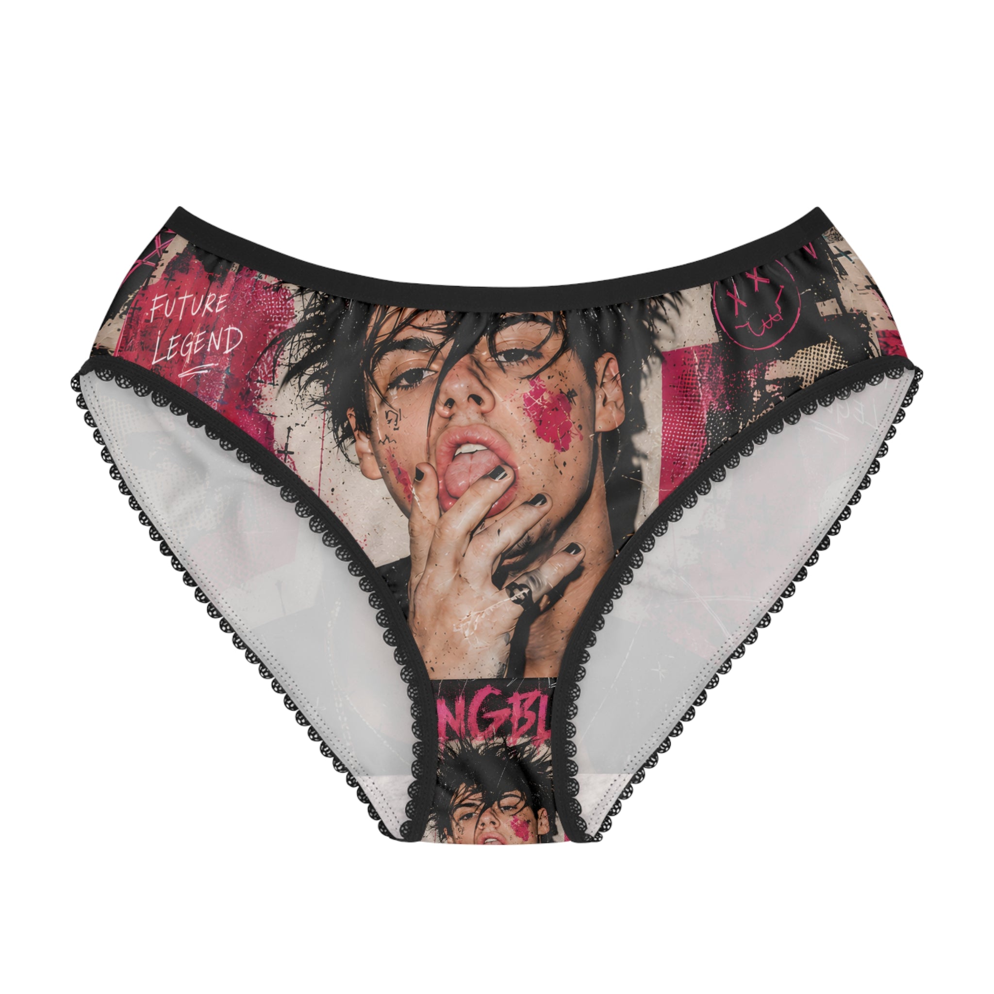 Edgy Graffiti Portrait Women's Briefs — “Future Legend” AOP Print
