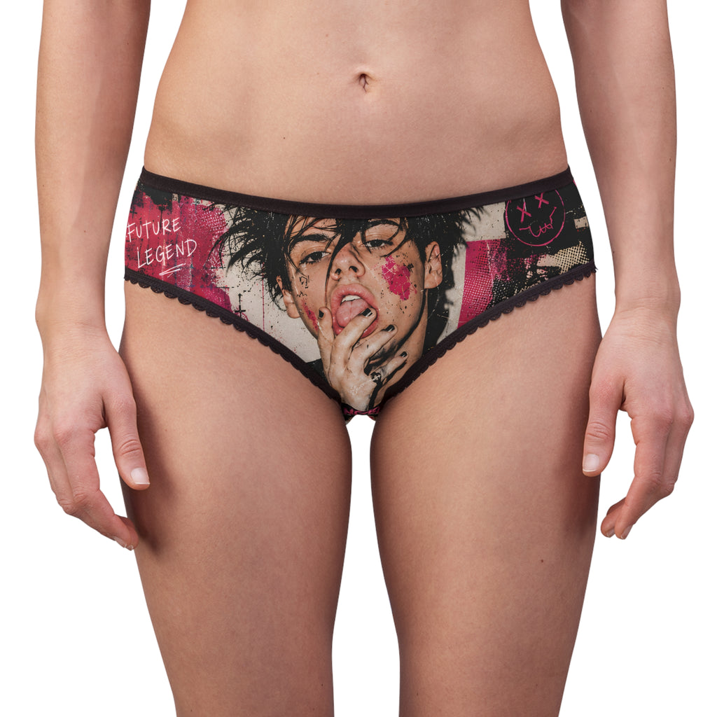 Edgy Graffiti Portrait Women's Briefs — “Future Legend” AOP Print